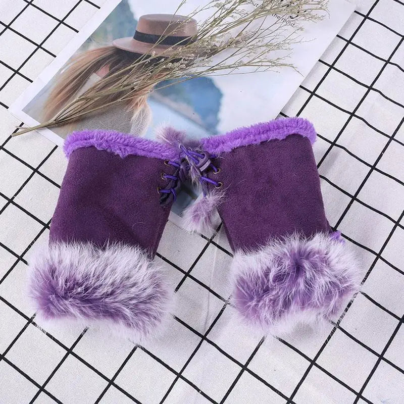 Faux Rabbit Fur Fingerless Winter Warmer Gloves