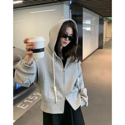 Korean Autumn Winter Casual Female Zipper Hoodie