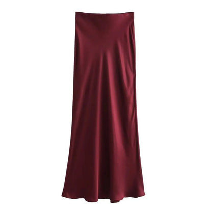 Chic High Waist Satin Silk Slim Fashion Midi Skirt