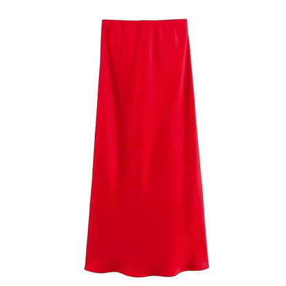 Chic High Waist Satin Silk Slim Fashion Midi Skirt