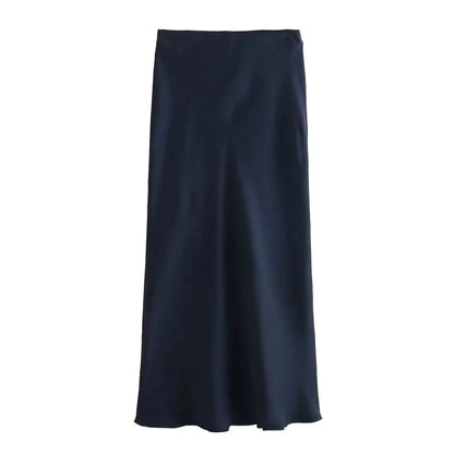 Chic High Waist Satin Silk Slim Fashion Midi Skirt