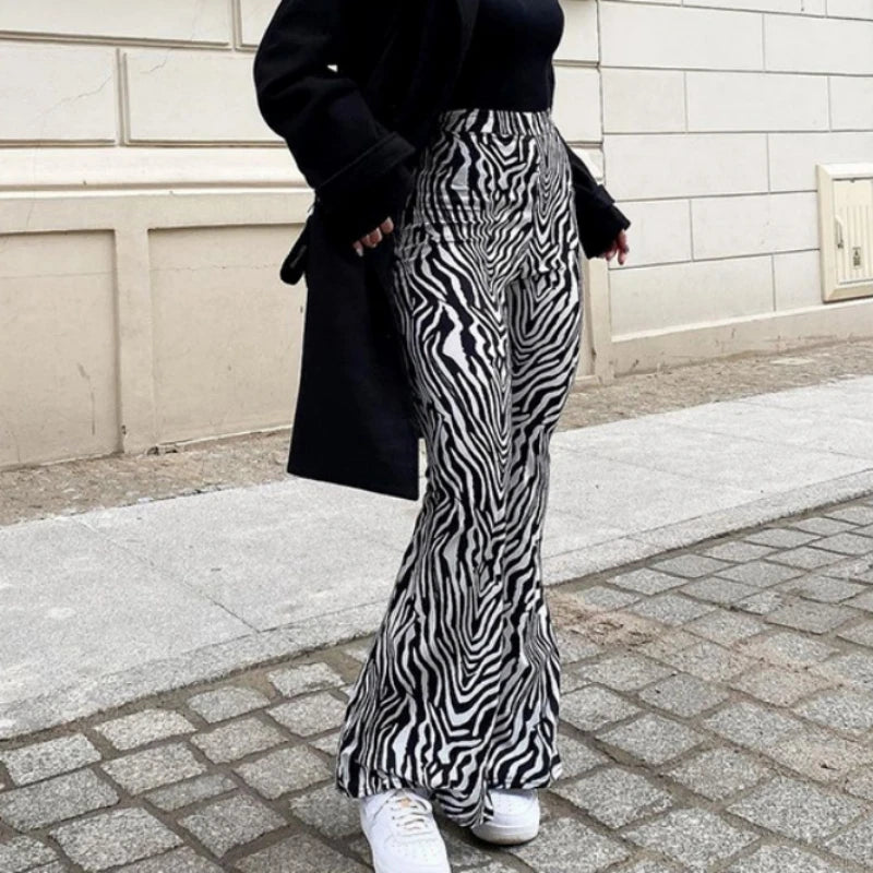 Summer Zebra Print Wide Leg Sexy High Waist New Fashion Casual Pants