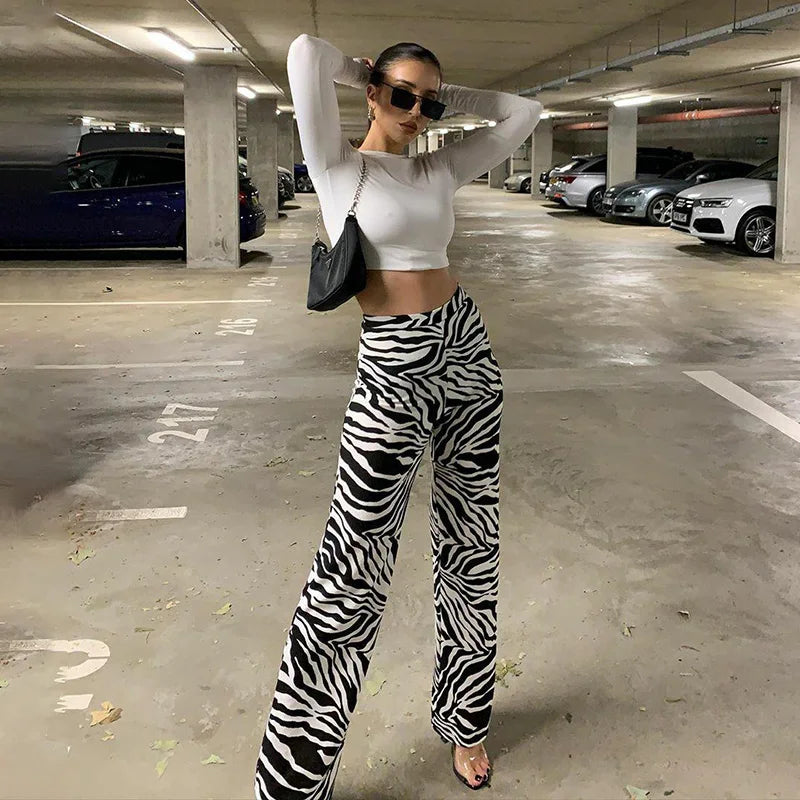 Summer Zebra Print Wide Leg Sexy High Waist New Fashion Casual Pants