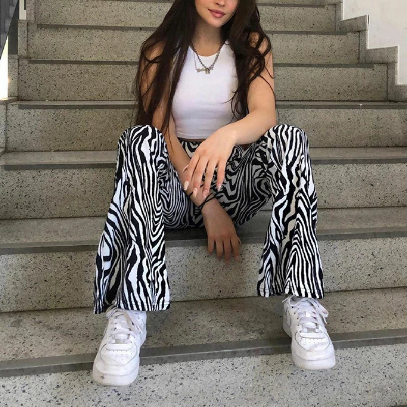 Summer Zebra Print Wide Leg Sexy High Waist New Fashion Casual Pants