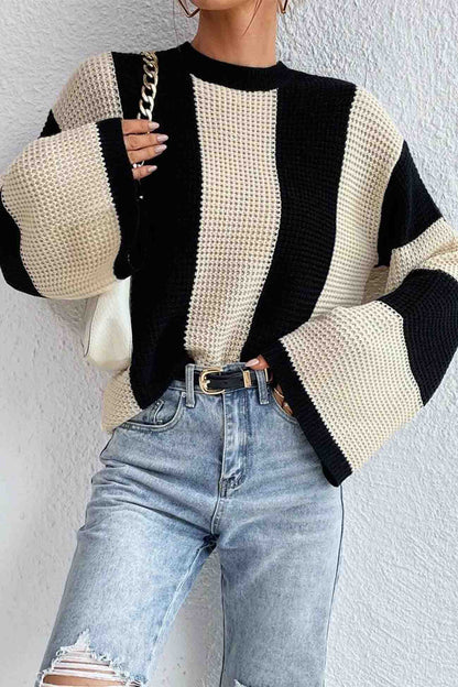 Colorblock Striped Long Sleeve Knitted Sweater