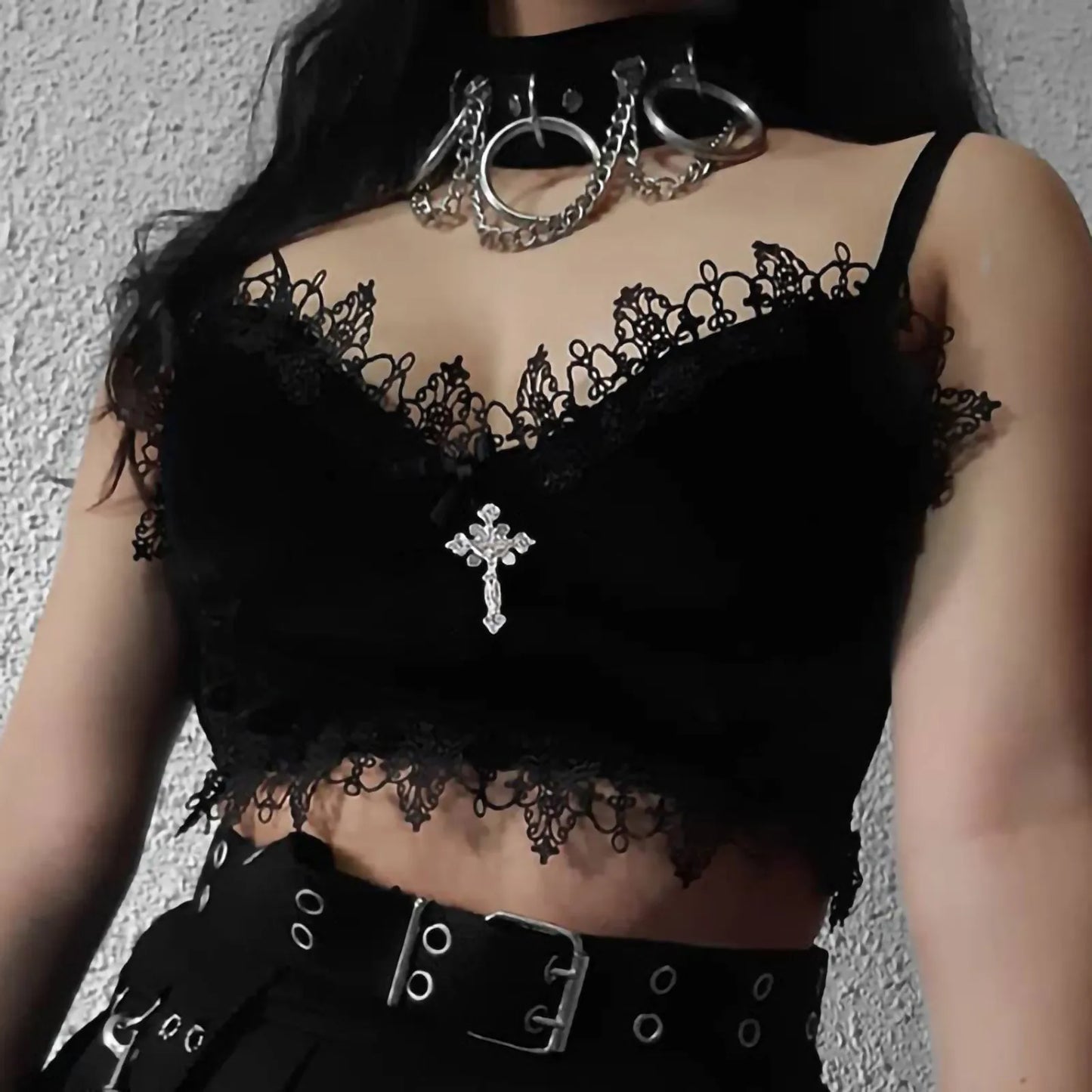 Gothic Crop Velvet Bandage Lace Sleeveless Top