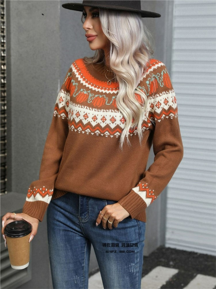 Geometric Pattern Jacquard Vintage Winter Knit Festival Christmas Sweater