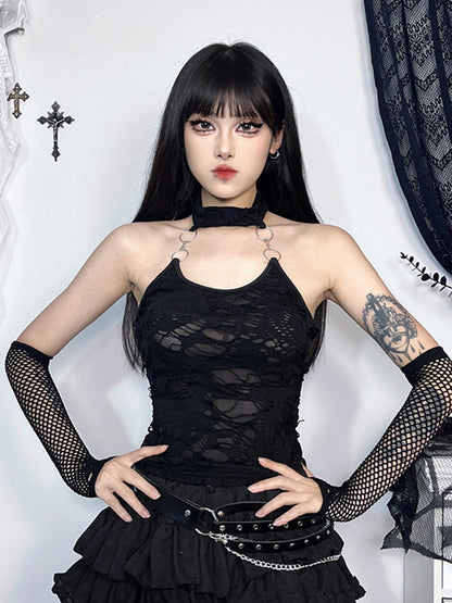 Gothic Crop Y2K Cyberpunk Halter Backless Top