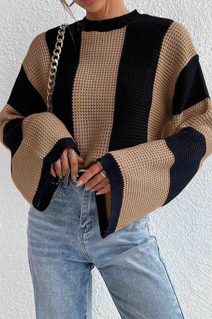 Colorblock Striped Long Sleeve Knitted Sweater