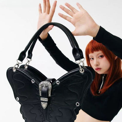 Y2K Leather Capacity PU Versatile Gothic Punk Butterfly Trend Large Bag