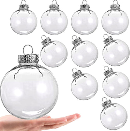 Christmas Clear Ornament Balls - Fillable Plastic Decorative Ball - DIY Transparent Decorations - 3.15 Inch/80mm - Pack of 10