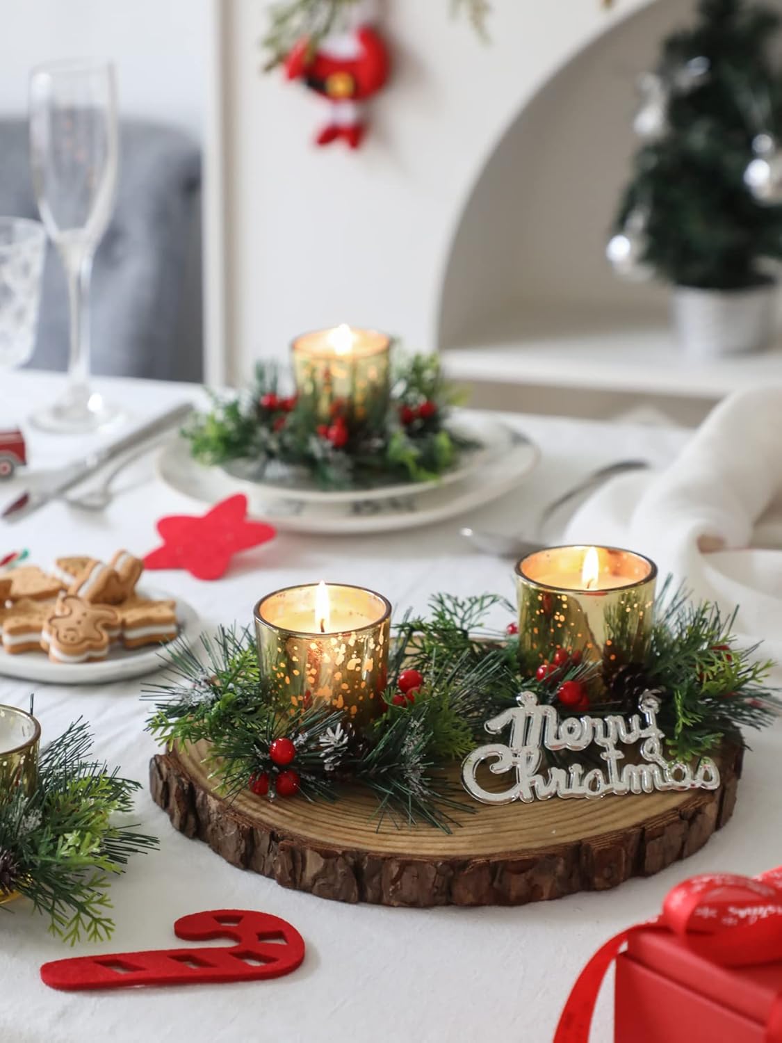 Christmas Candle Ring with Votive Candle - Gold