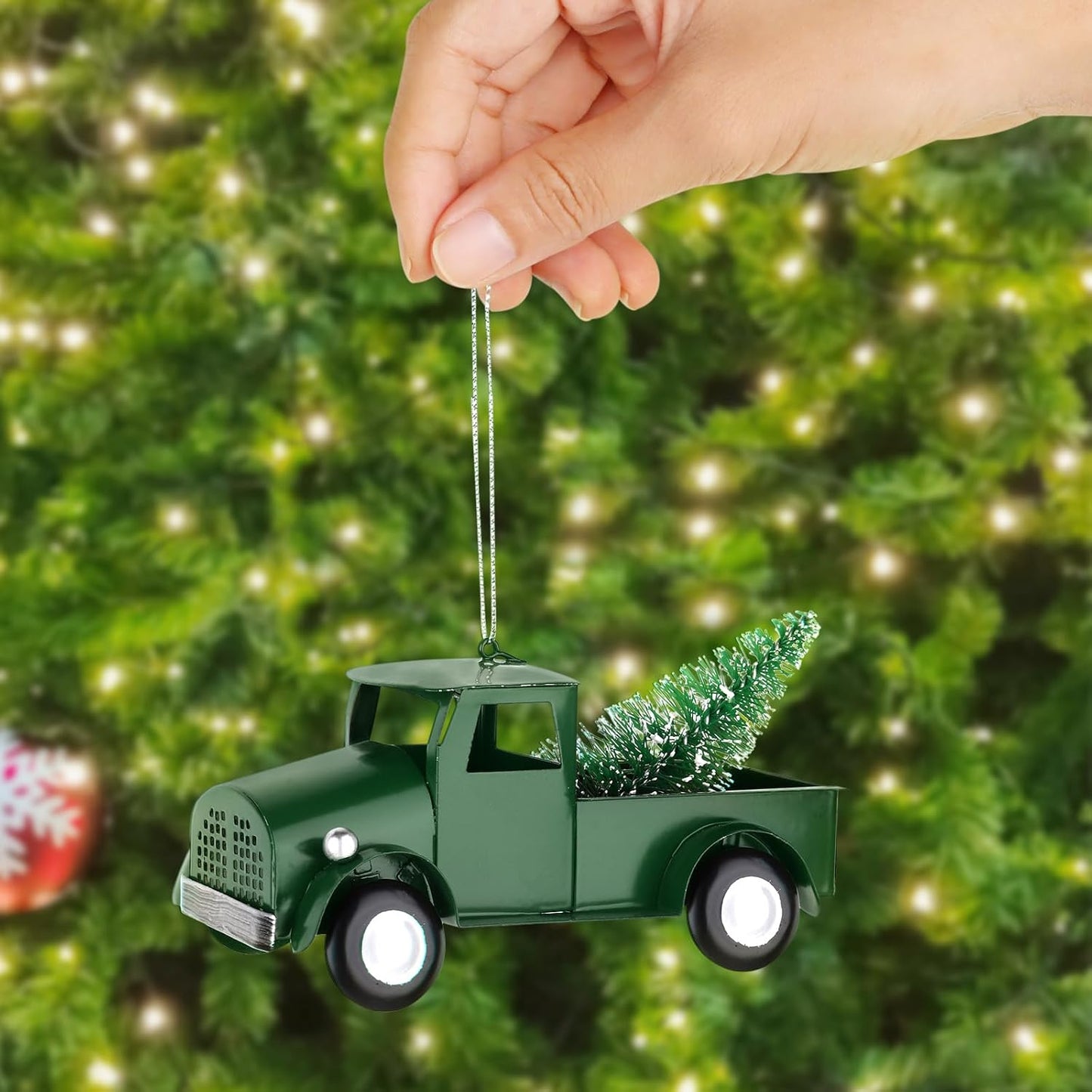 Metal Pickup Truck Christmas Tree Ornaments - Set of 3