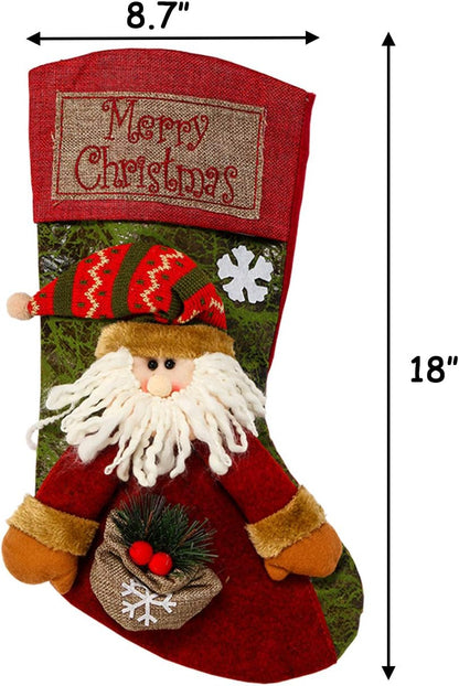 Set of 3 18" Christmas Stockings - Santa, Snowman, Reindeer Characters for Family Holiday Party Decor