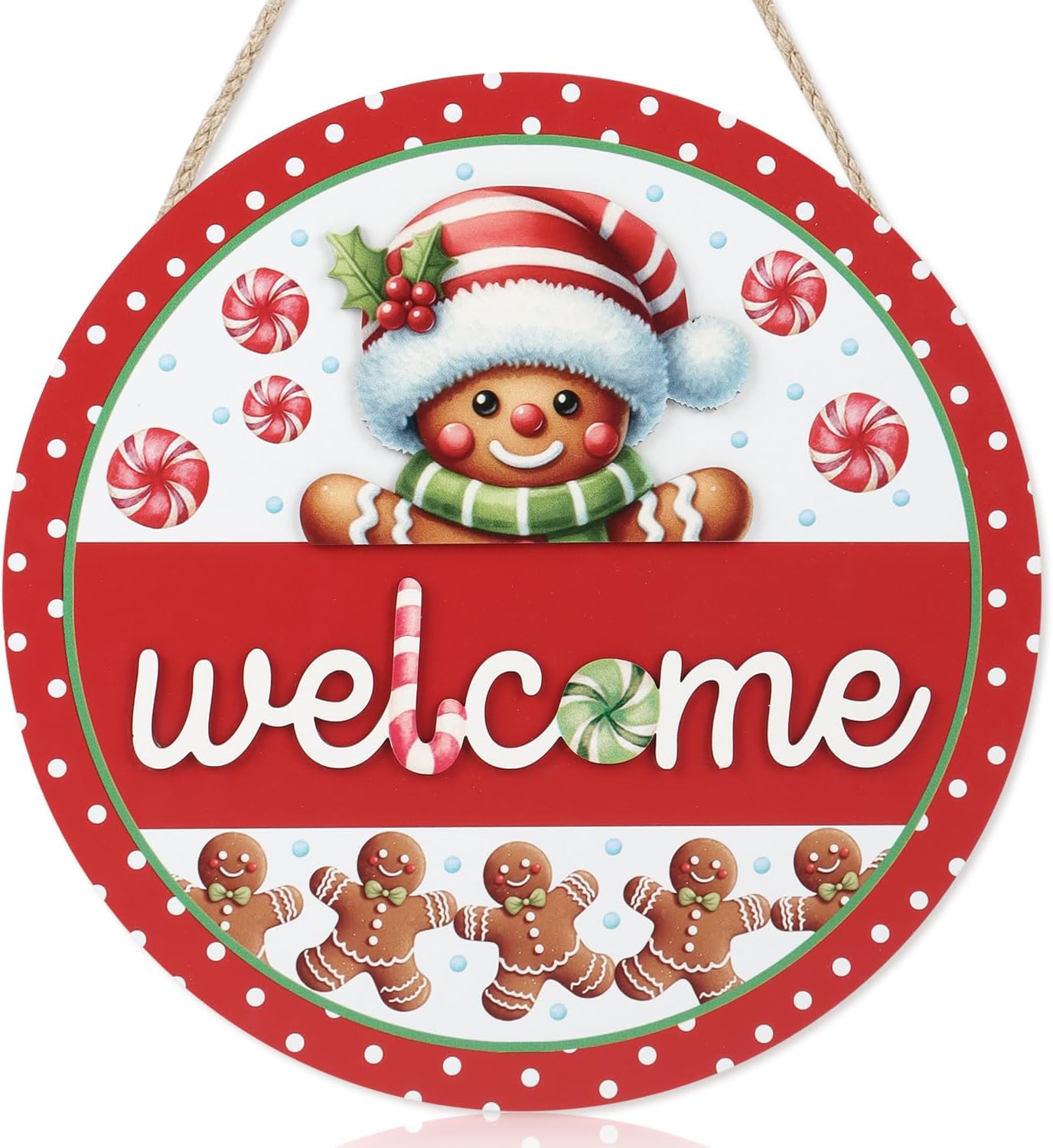 Gingerbread Christmas Front Door Wreath Sign - 3D Wooden Welcome Decoration