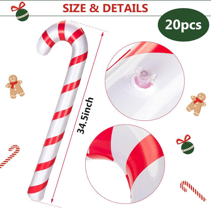 20 Pcs Jumbo Inflatable Candy Canes - Outdoor Christmas Yard Decor - 35 Inches