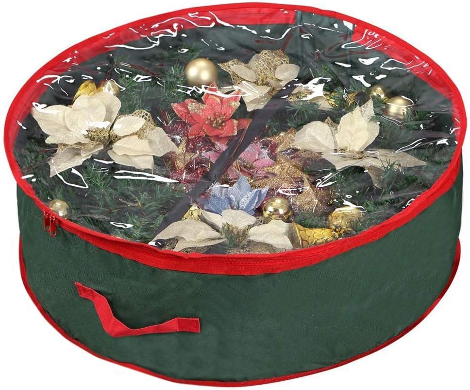 Christmas Wreath Storage Bag - 24" Green Oxford Material with Clear Window