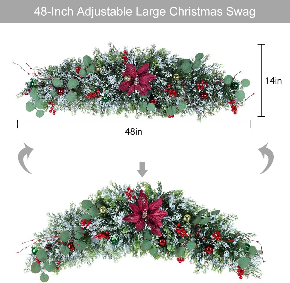 Christmas Swag with Poinsettia Balls and Berries - Indoor & Outdoor Home Decor