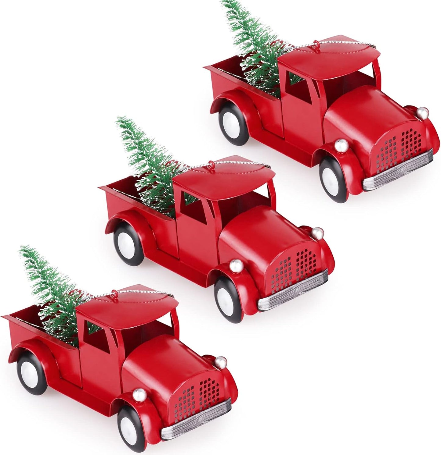 Metal Pickup Truck Christmas Tree Ornaments - Set of 3