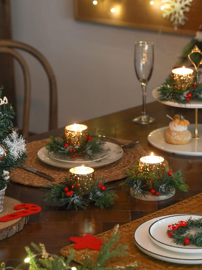 Christmas Candle Ring with Votive Candle - Gold