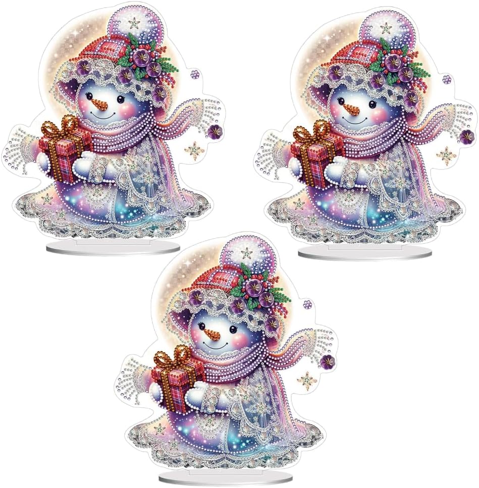 Christmas Snowman Diamond Art Tabletop Kit - Special Shape and Round Diamonds - Acrylic Xmas Decor DIY Crafts Gift