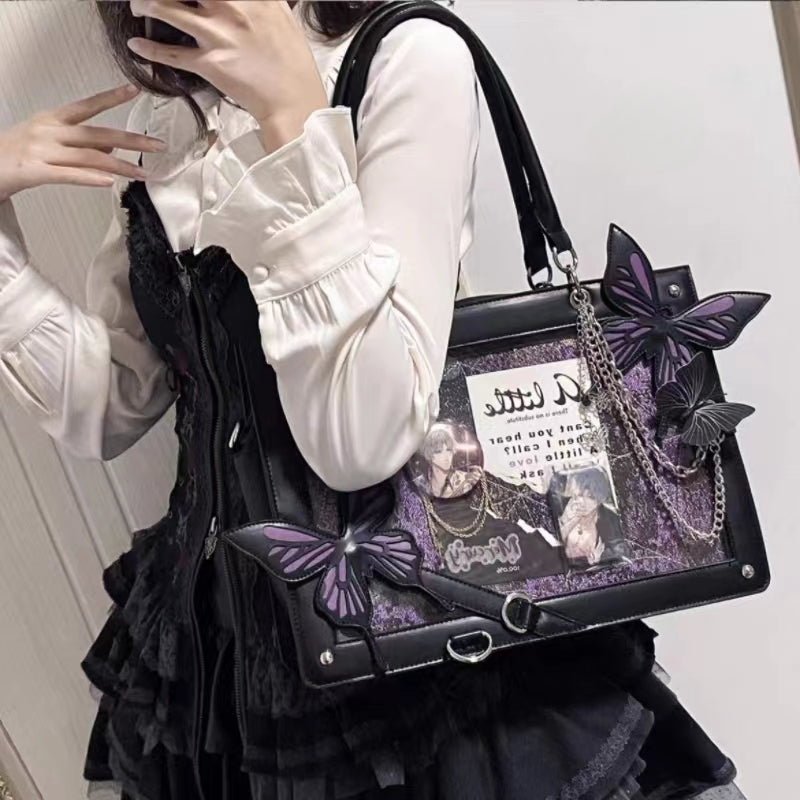 Y2K DIY Fashion Labyrinth Letter Spider Butterfly Web Transparent Bag