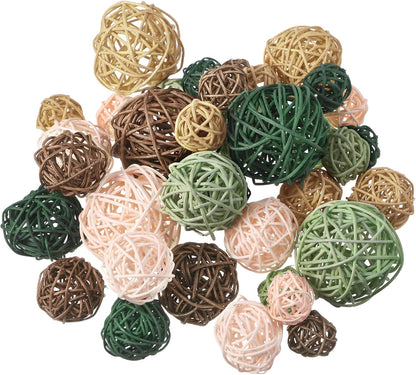 Wicker Rattan Decorative Balls Centerpiece Fillers for Fall Halloween Craft, Wedding Party, Potpourri Decor - 4 Sizes, Red/Green/Gold