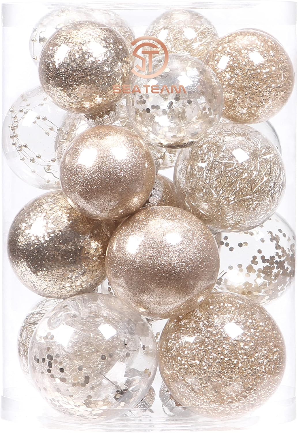 24 Count Shatterproof Clear Plastic Christmas Ball Ornaments with Gold Decorations