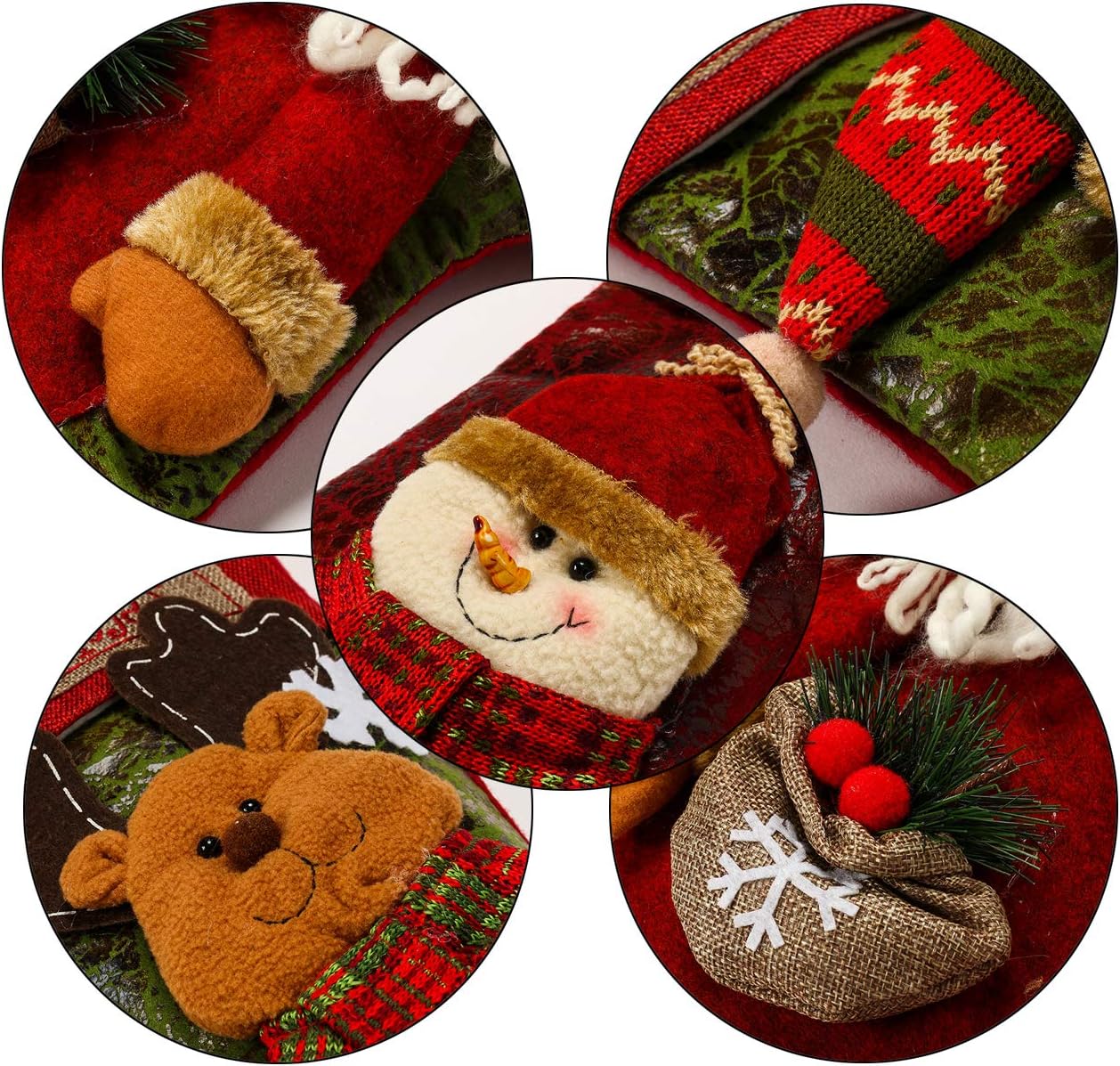 Set of 3 18" Christmas Stockings - Santa, Snowman, Reindeer Characters for Family Holiday Party Decor