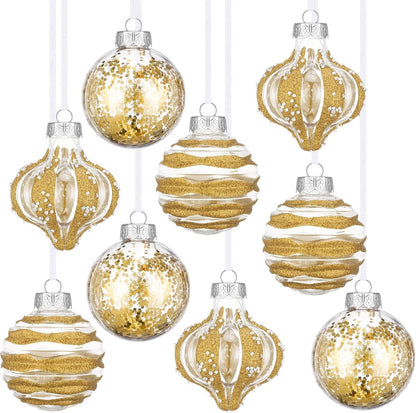 Clear Shatterproof Christmas Ball Ornaments - Set of 9 - Champagne Color