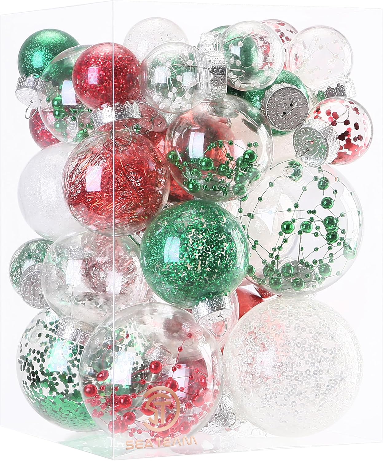 24 Count Shatterproof Clear Plastic Christmas Ball Ornaments with Gold Decorations