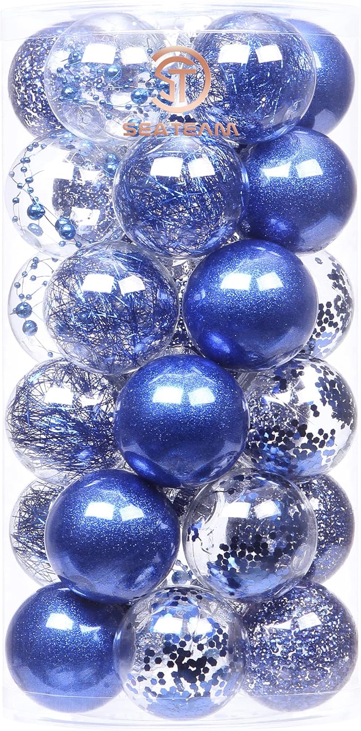 24 Count Shatterproof Clear Plastic Christmas Ball Ornaments with Gold Decorations