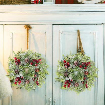 Christmas Wreath Set - Norfolk Pine Garland with Red Berry Ornament and Pinecones