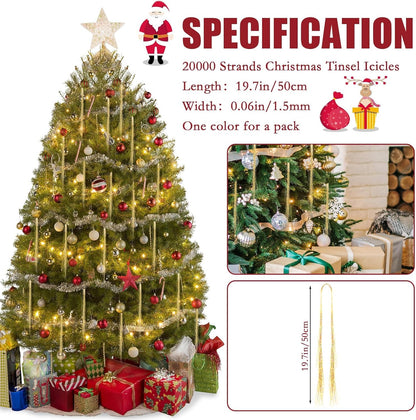 Christmas Iridescent Tinsel Icicles Gold Foil Fringe Ornaments Garland - Set of 20000