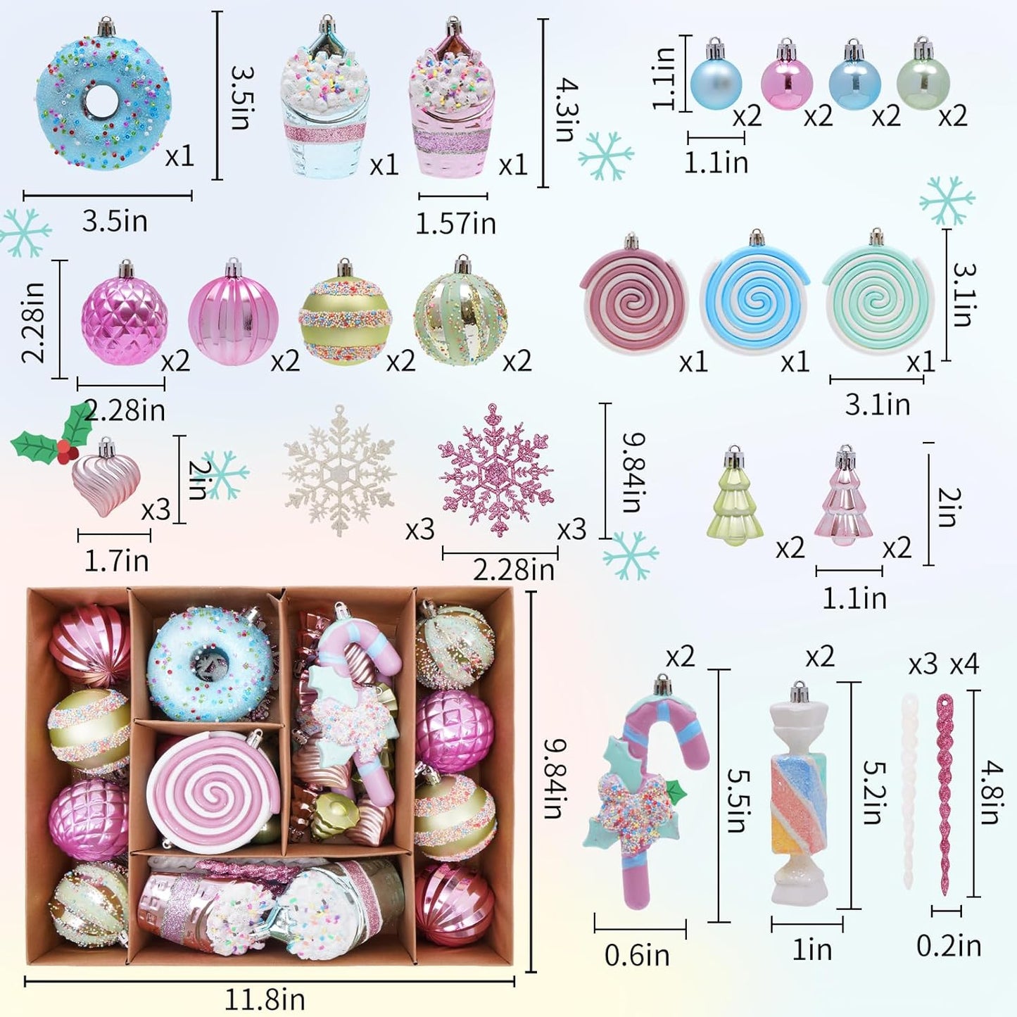 48-Pack Shatterproof Macaron Christmas Balls Ornaments Set