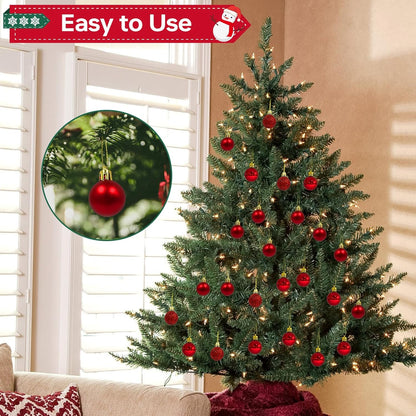 24Pcs 1.2" Red Christmas Ball Ornaments - Pre-Strung - Shatterproof - Variety of Styles - Ideal for Birthday, Christmas, Holiday, Wedding Decorations