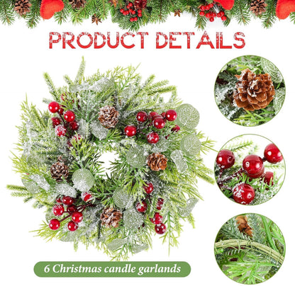 Christmas Wreath Set - Norfolk Pine Garland with Red Berry Ornament and Pinecones