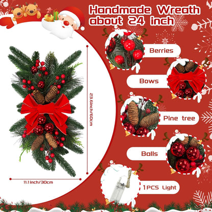 Cordless Prelit Christmas Stairway Teardrop Swag Wreath Garland - 24In