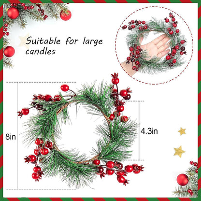 Set of 4 Christmas Candle Rings with Artificial Red Berries