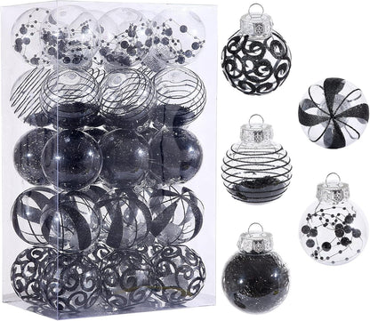 24ct Clear White Plastic Shatterproof Christmas Ornaments Set with Delicate Stuffed Decorations