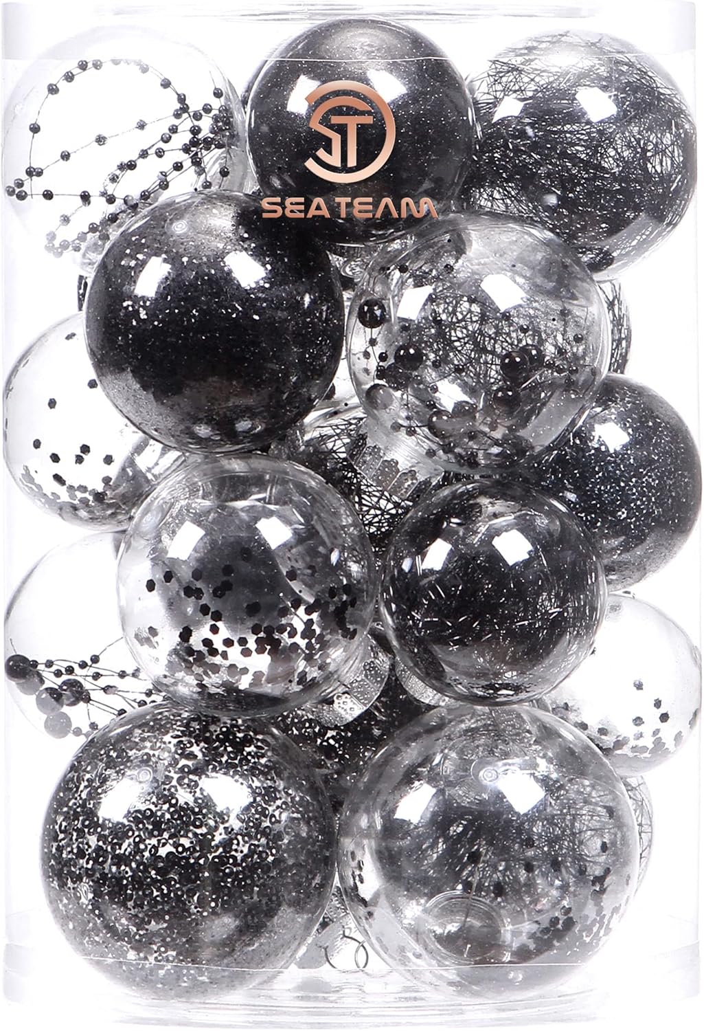 24 Count Shatterproof Clear Plastic Christmas Ball Ornaments with Gold Decorations