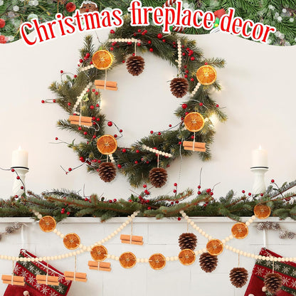 Christmas Garland with Dried Orange Slices, Wooden Beads, Pine Cones, and Cinnamon Sticks - Xmas Tree Ornaments and DIY Crafts