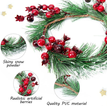 Set of 4 Christmas Candle Rings with Artificial Red Berries