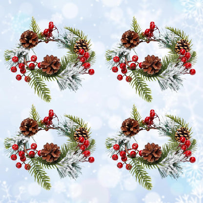 Set of 4 Christmas Candle Rings with Artificial Red Berries