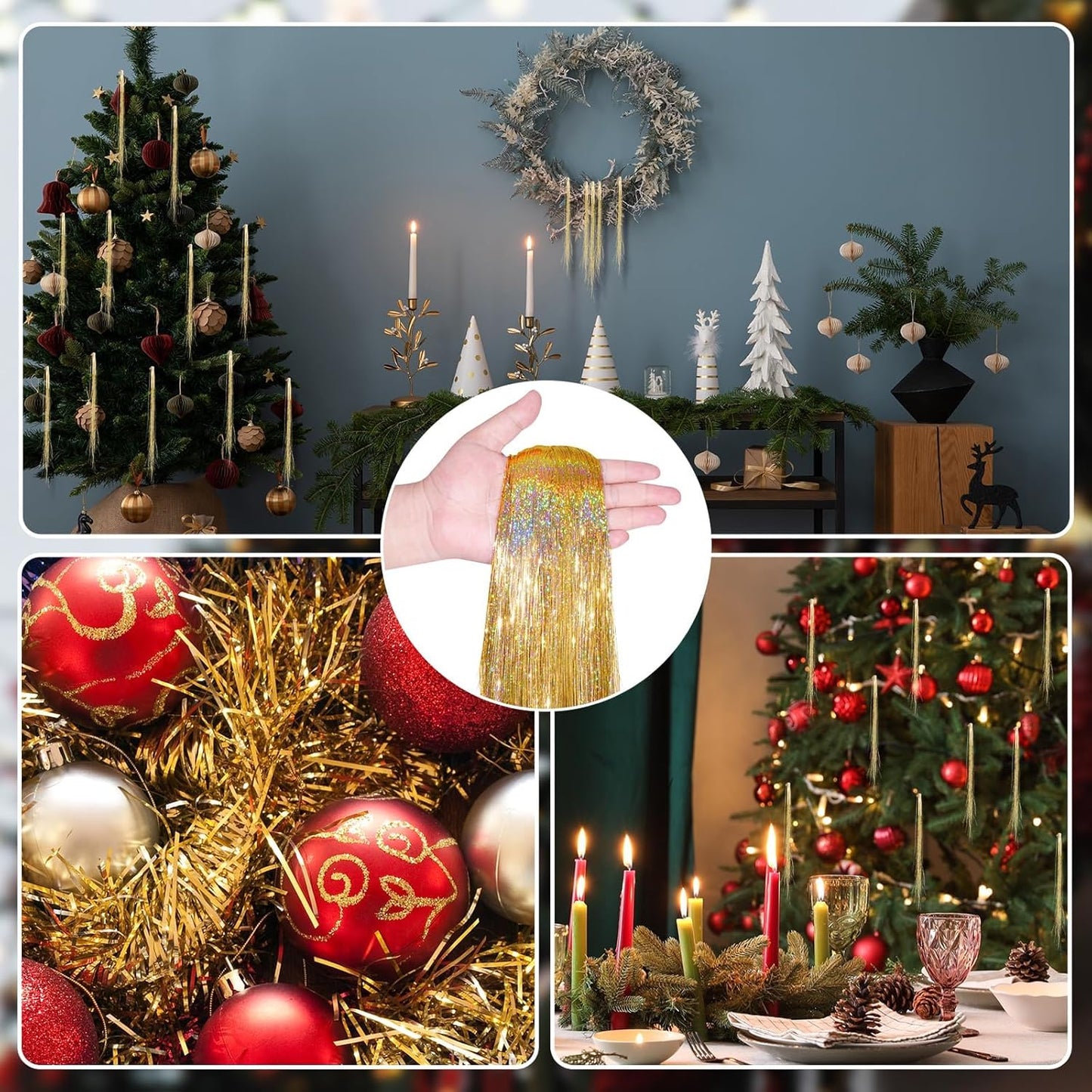 Christmas Iridescent Tinsel Icicles Gold Foil Fringe Ornaments Garland - Set of 20000