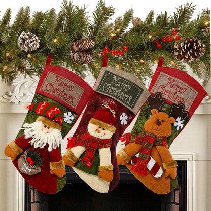 Set of 3 18" Christmas Stockings - Santa, Snowman, Reindeer Characters for Family Holiday Party Decor