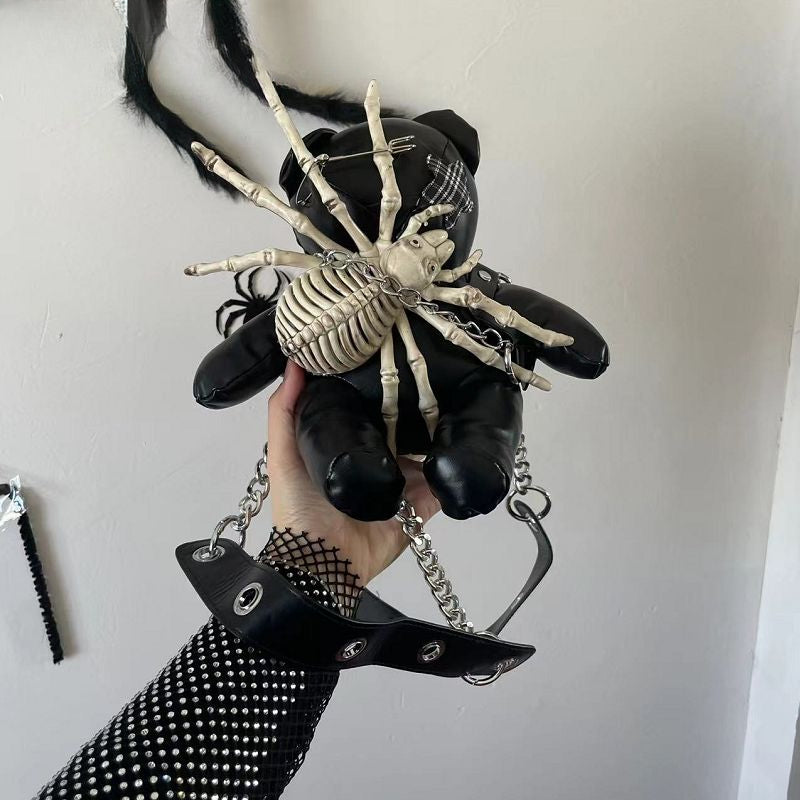 Harajuku Little Leather Y2K Bone Crossbody Punk Gothic Lolita Spider Pin Bear Bag