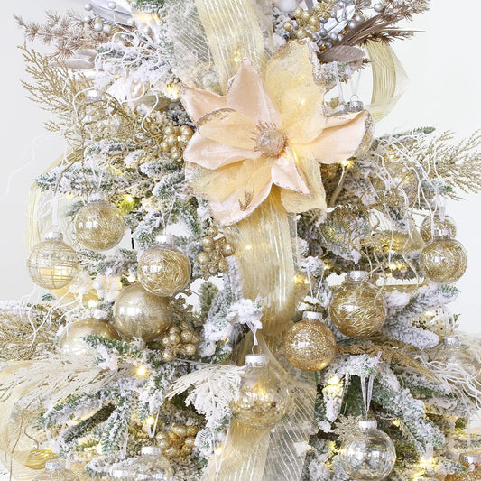 24 Count Shatterproof Clear Plastic Christmas Ball Ornaments with Gold Decorations