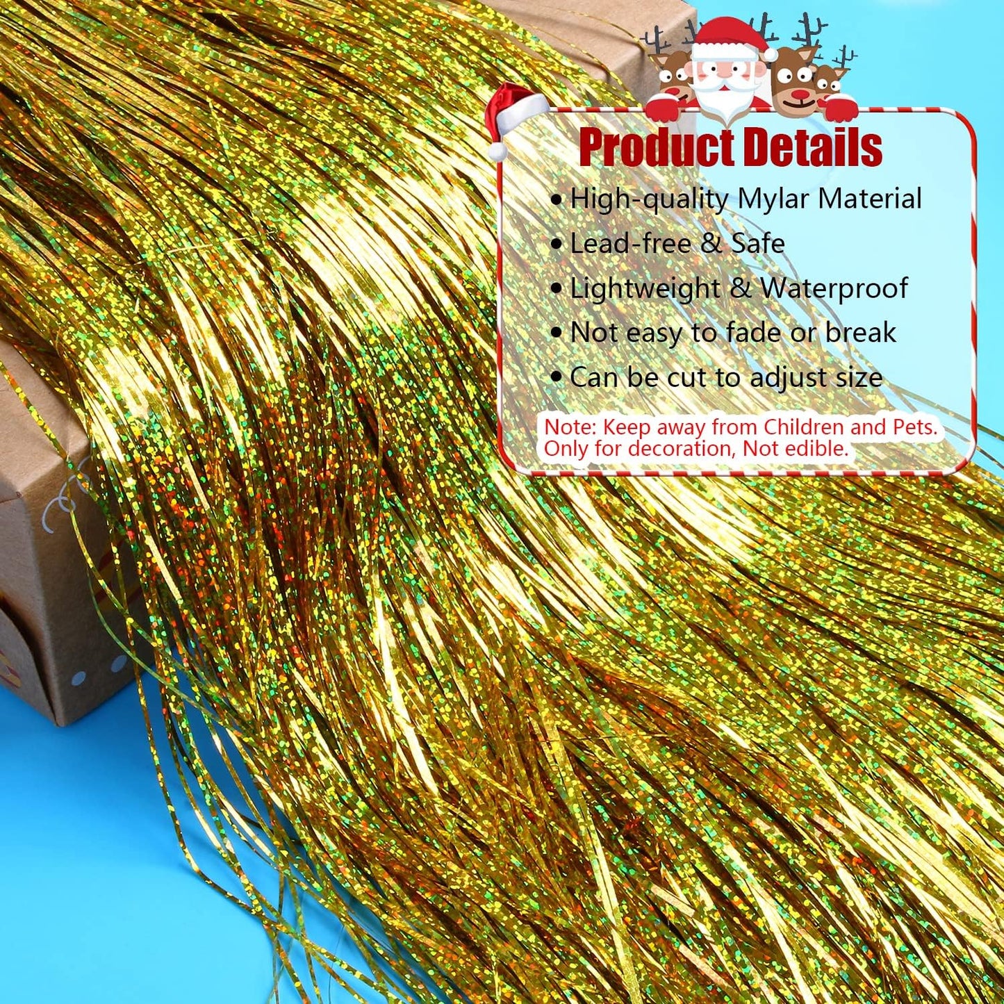 Gold Christmas Tinsel Icicles - 2000 Strands