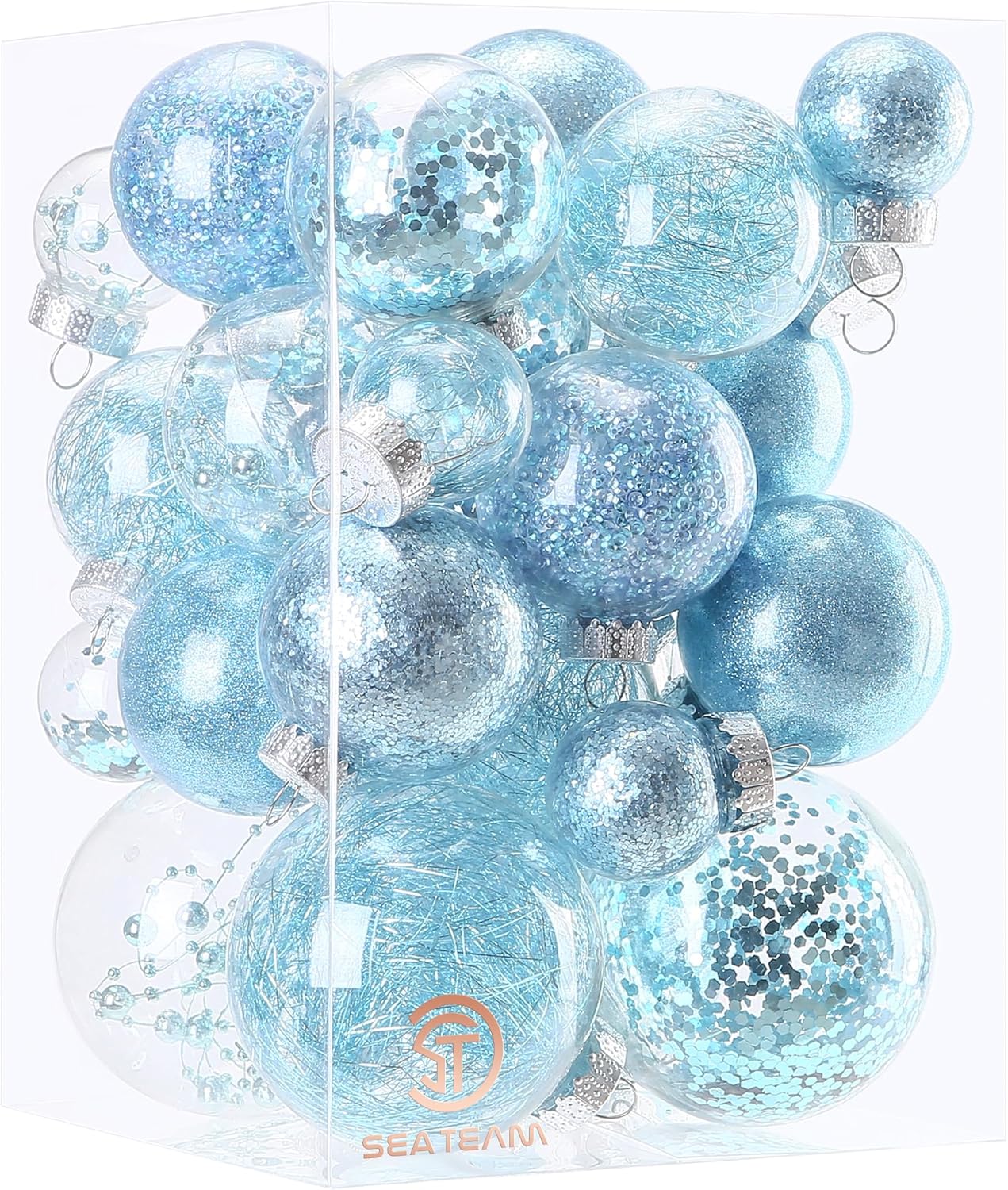 24 Count Shatterproof Clear Plastic Christmas Ball Ornaments with Gold Decorations